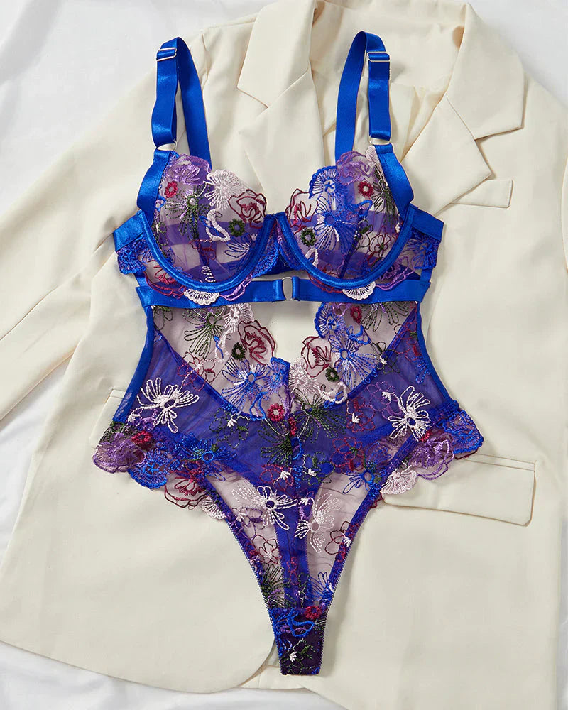 Viviana™ | Ensemble de Lingerie en Mesh Élégant avec Broderie Florale & Détails Découpés