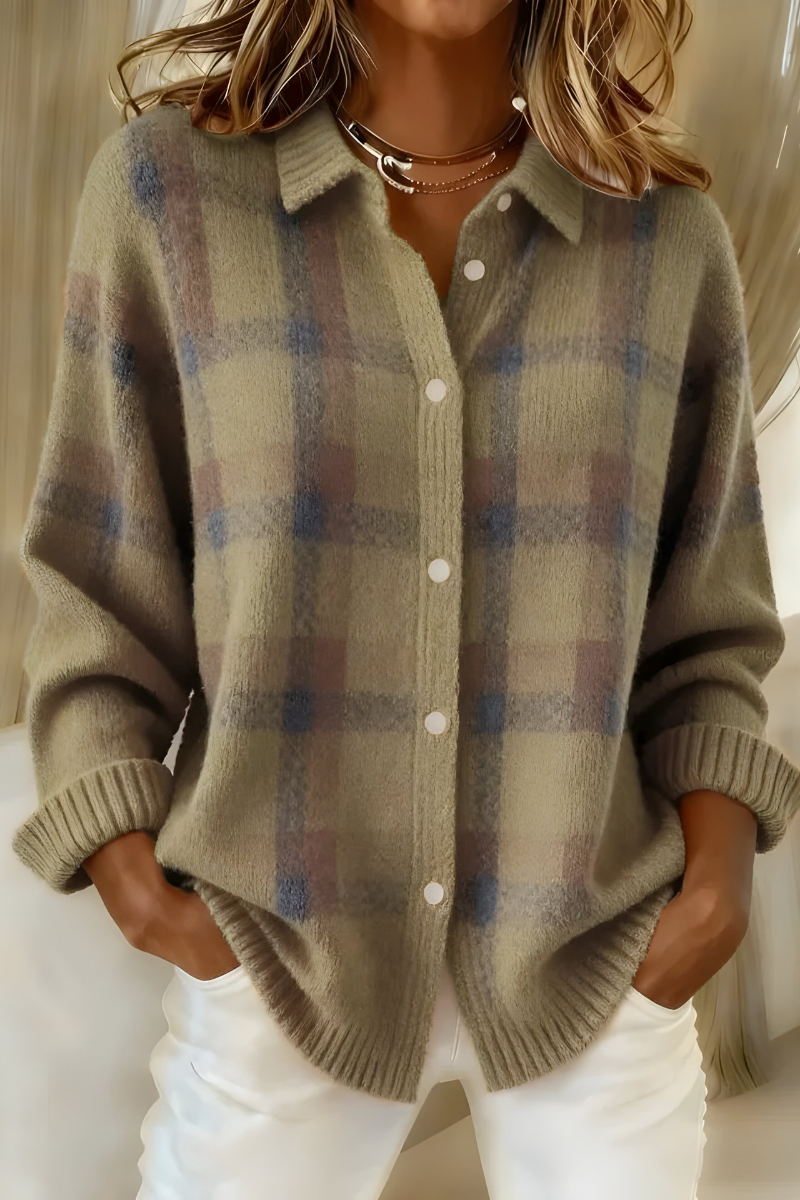 Élise™ | Cardigan en Tricot Doux à Carreaux