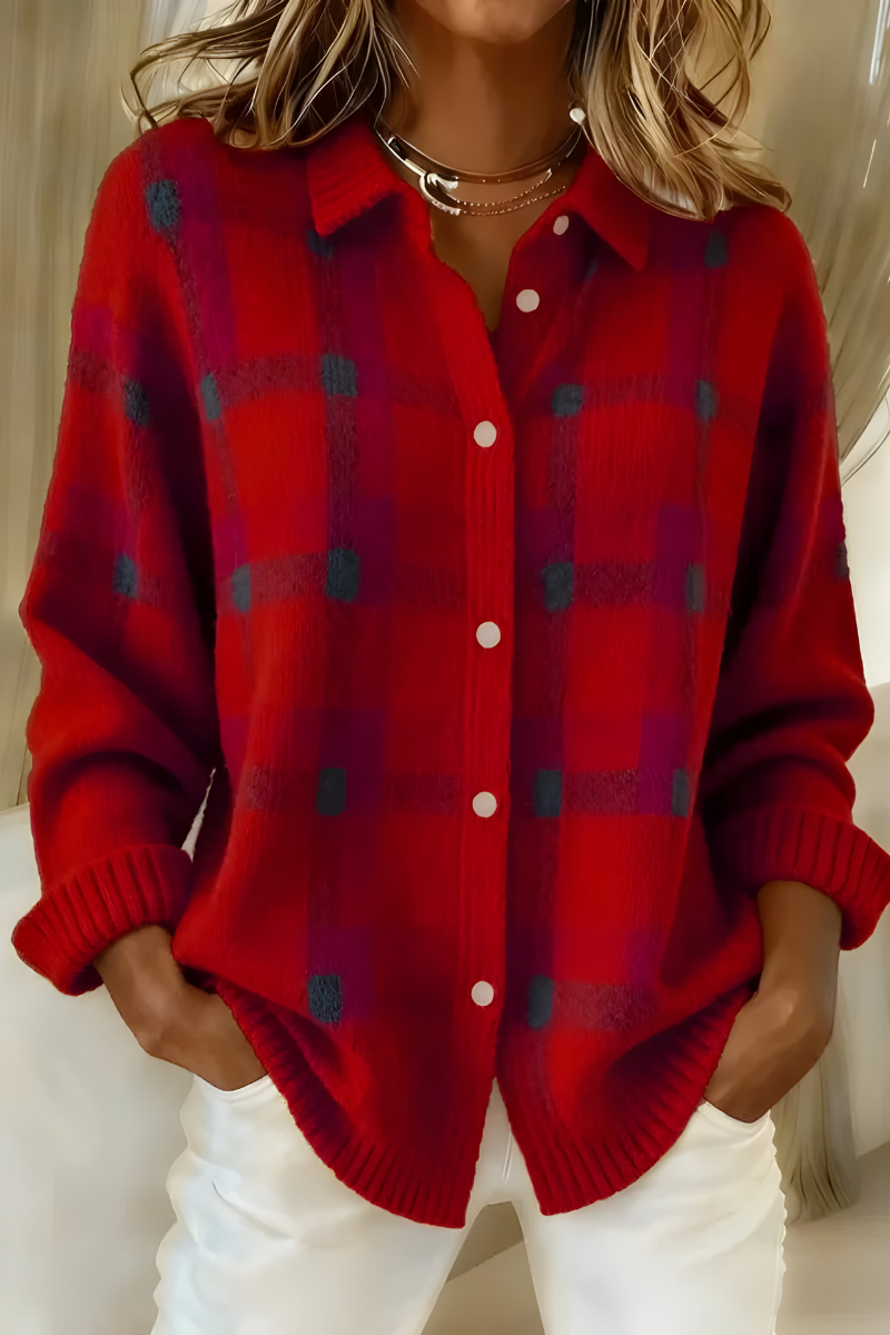 Élise™ | Cardigan en Tricot Doux à Carreaux