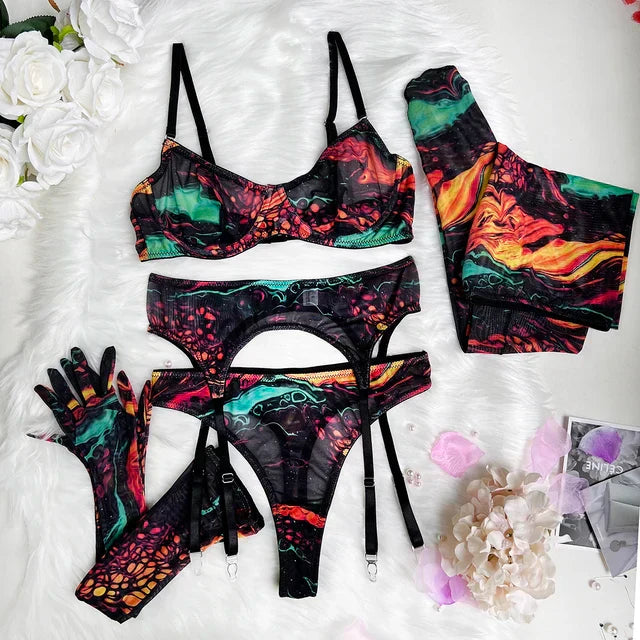 Livia™ | Ensemble de lingerie tie-dye complet en 5 pièces