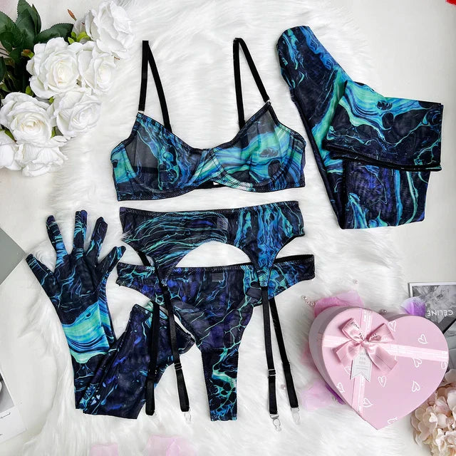 Livia™ | Ensemble de lingerie tie-dye complet en 5 pièces