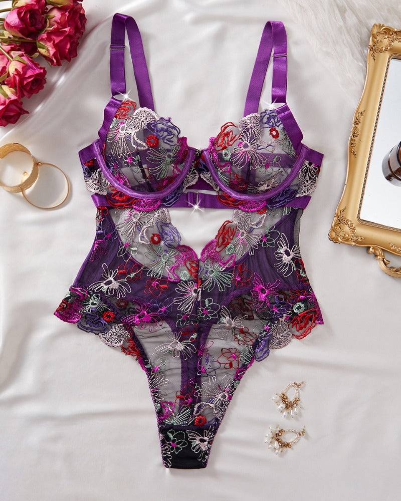 Viviana™ | Ensemble de Lingerie en Mesh Élégant avec Broderie Florale & Détails Découpés