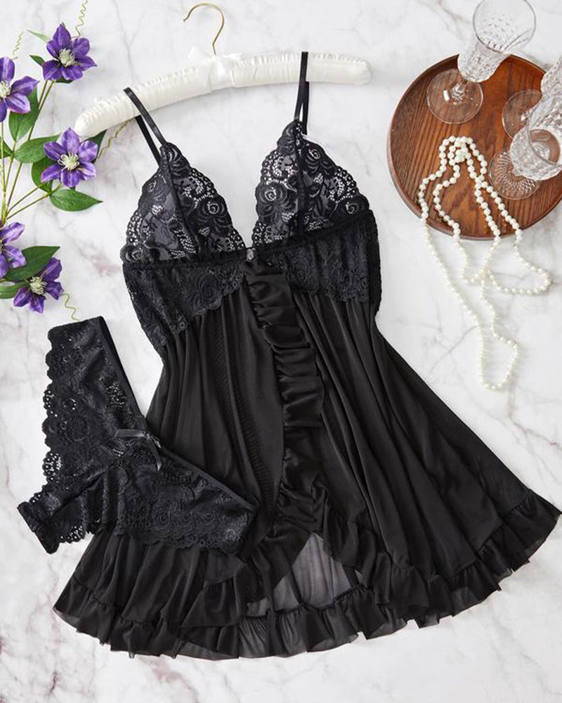 Amira™ | Ensemble de Nuisette en Dentelle Transparente