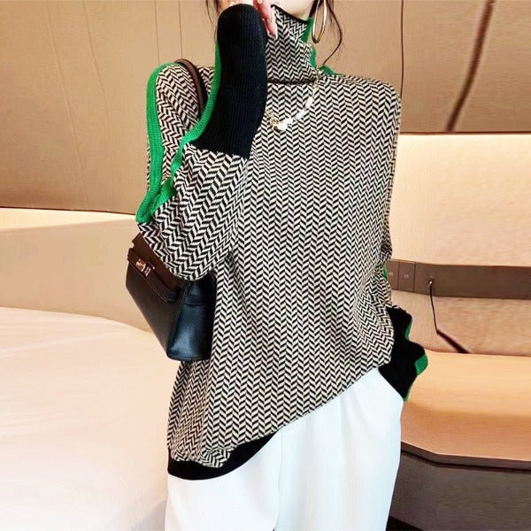 Vera™ | Pull à col montant avec des rayures contrastées saisissantes