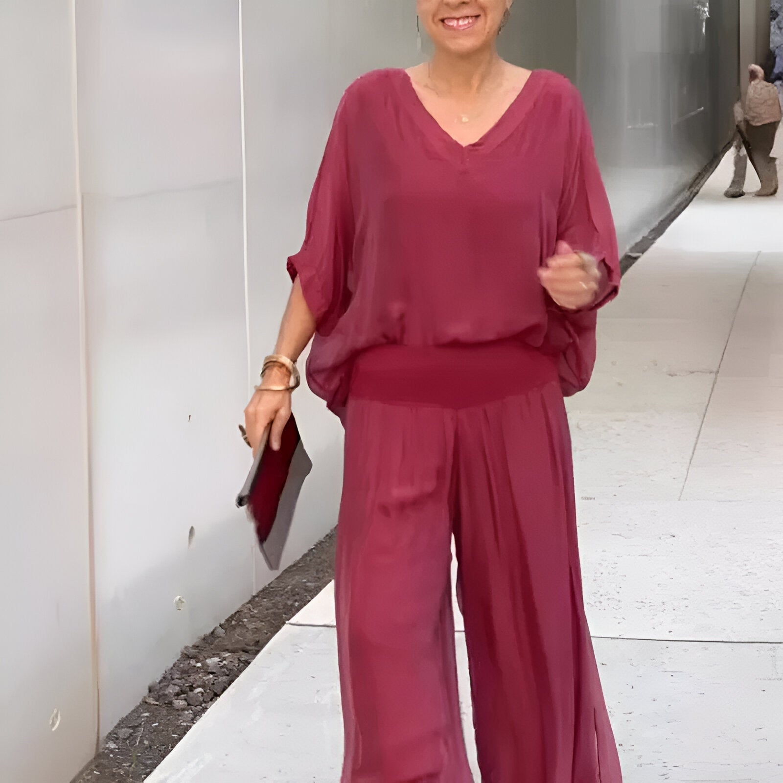 Saphiraelle™ | Ensemble élégant top col en V et pantalon