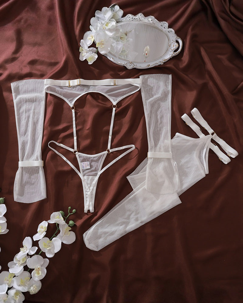 Saphira™ | Ensemble de lingerie transparent avec body, gants & bas