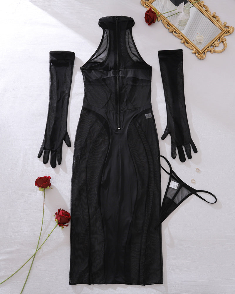 Samira™ | Robe en Mesh Sensuelle avec Gants de Soirée