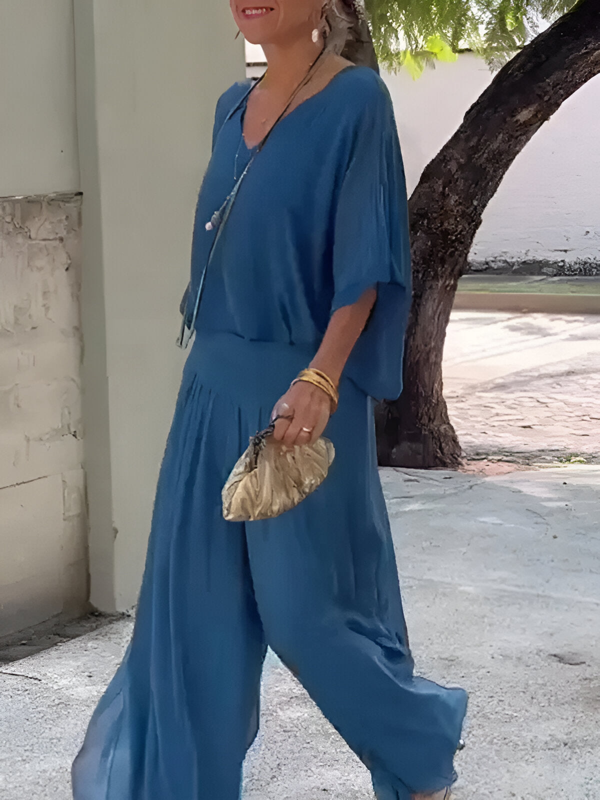 Saphiraelle™ | Ensemble élégant top col en V et pantalon