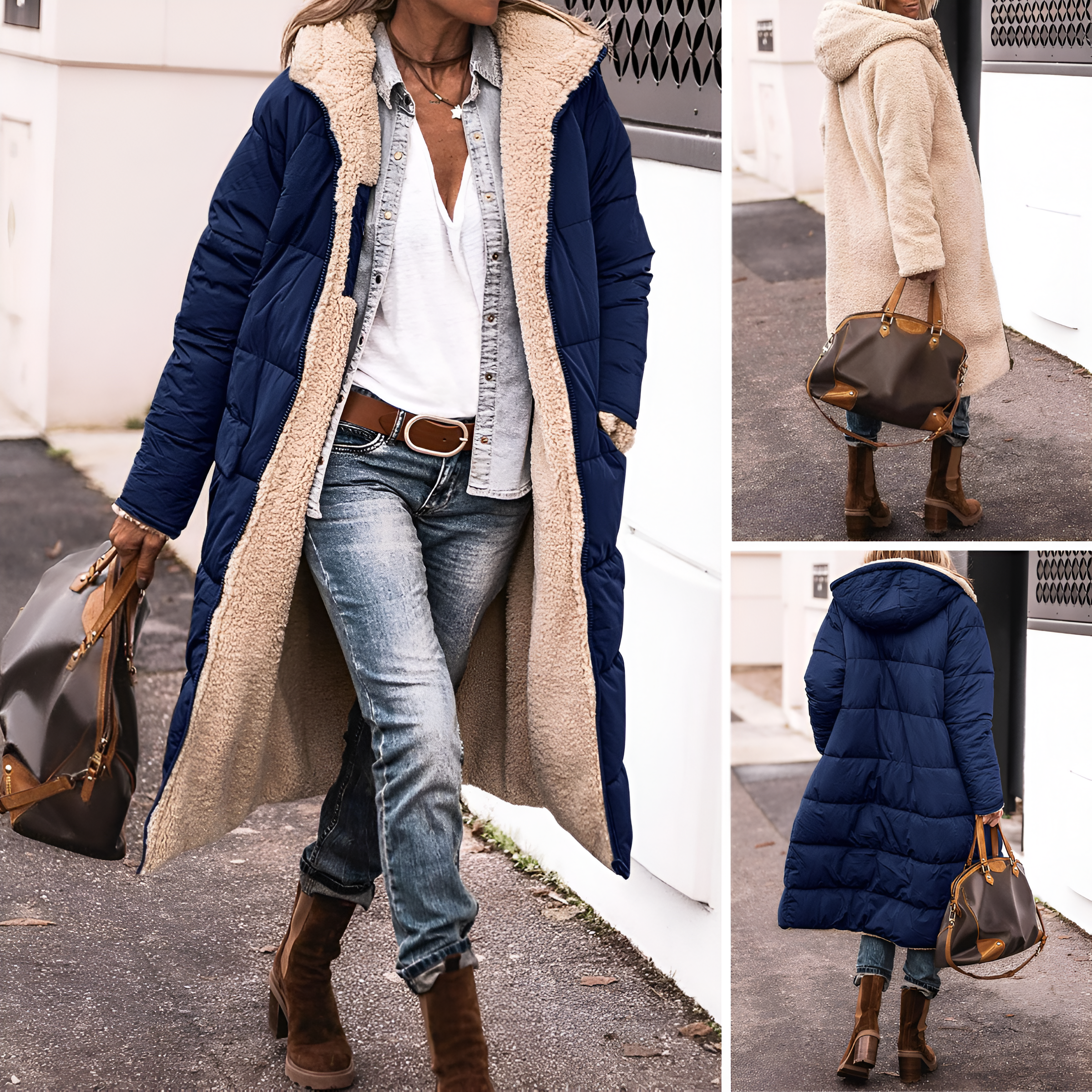 Solina™ | Manteau d’Hiver Réversible – Côté Teddy & Matelassé