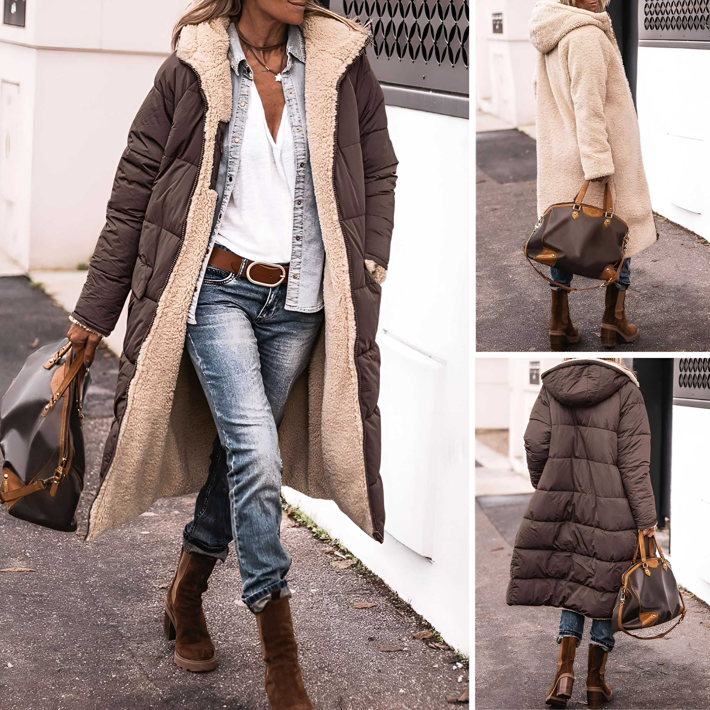Solina™ | Manteau d’Hiver Réversible – Côté Teddy & Matelassé