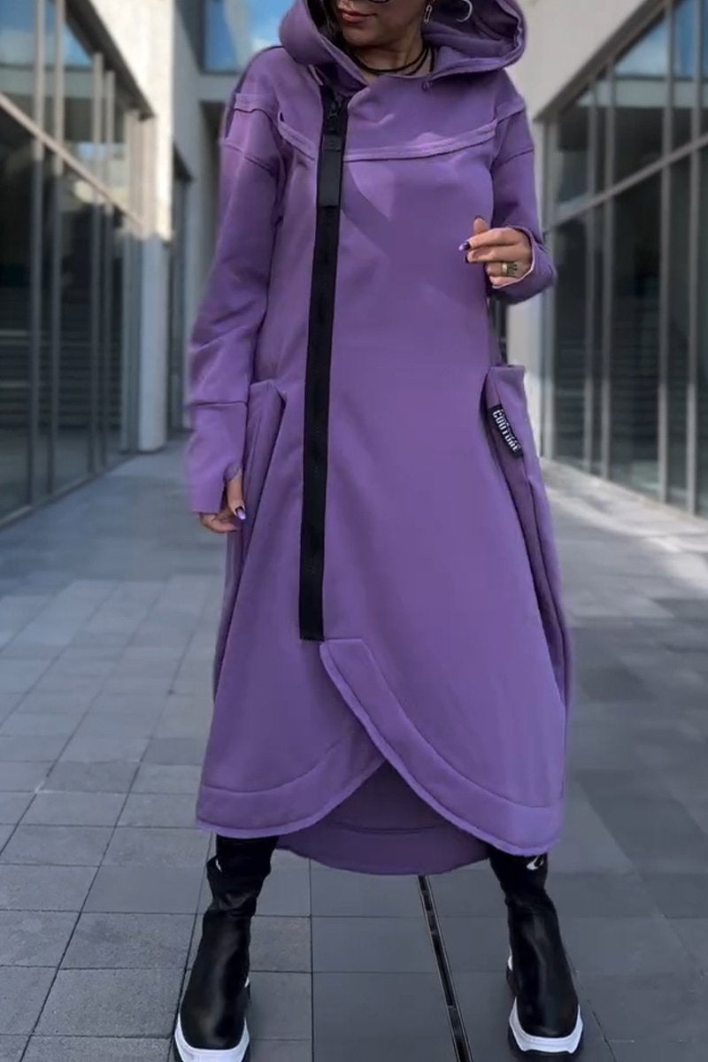 Calina™ | Robe à capuche à manches longues et ourlet asymétrique