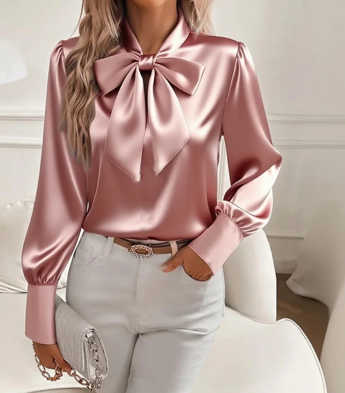 Marivelle™ | Blouse Satinée avec Détail Nœud de Luxe