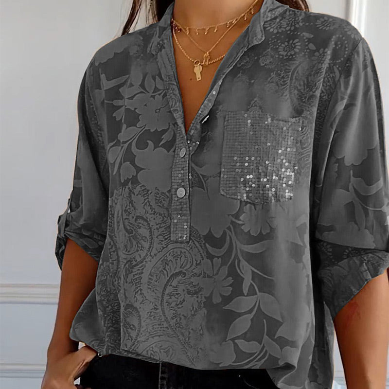 Alvena™ | Blouse Imprimée à Manches Roulables