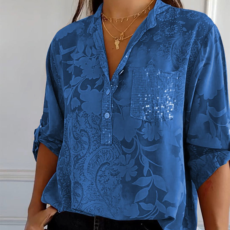 Alvena™ | Blouse Imprimée à Manches Roulables