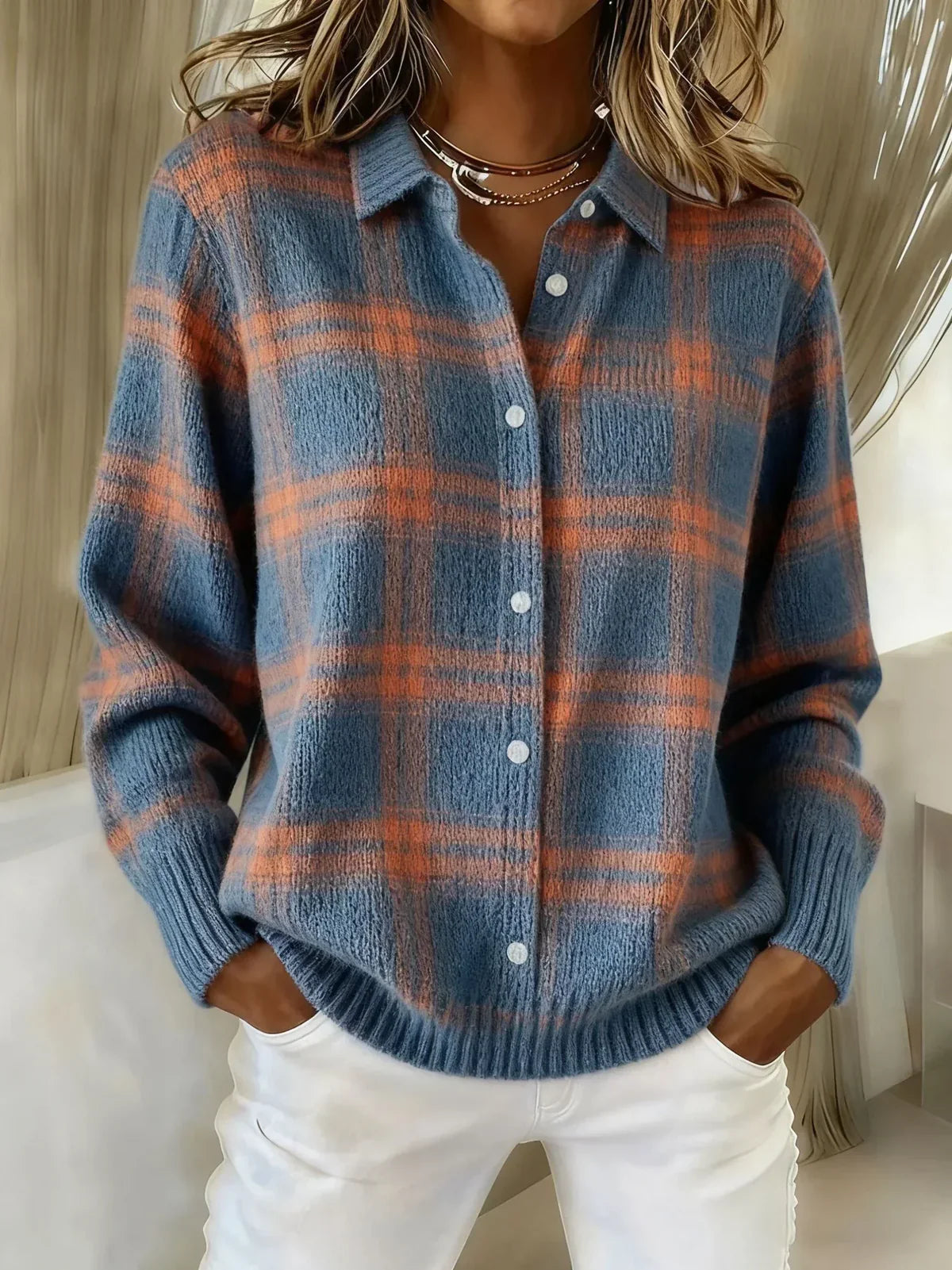 Élise™ | Cardigan en Tricot Doux à Carreaux