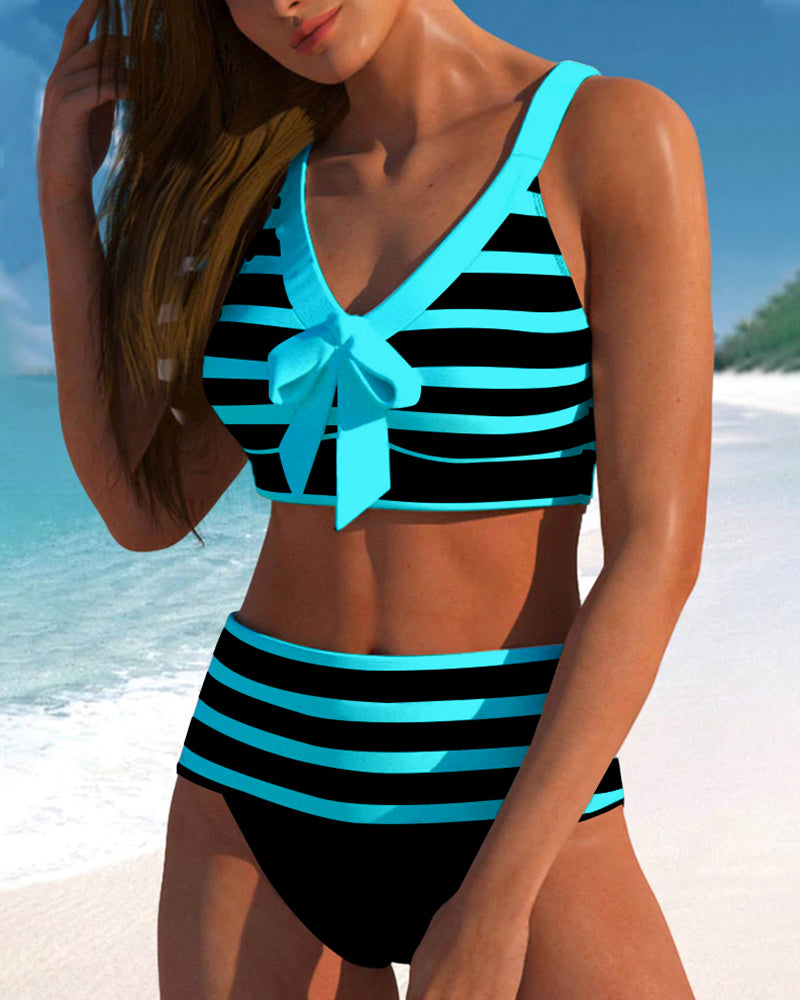 Keyla™ | Bikini taille haute rayé