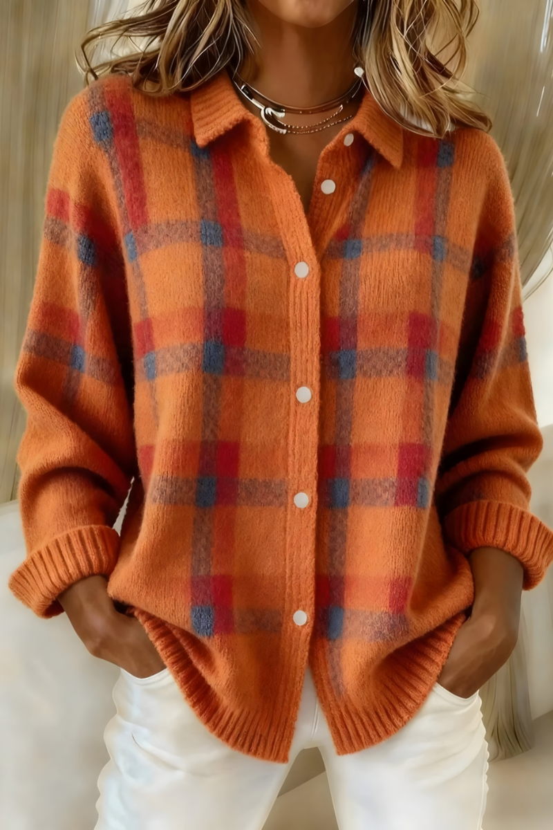 Élise™ | Cardigan en Tricot Doux à Carreaux