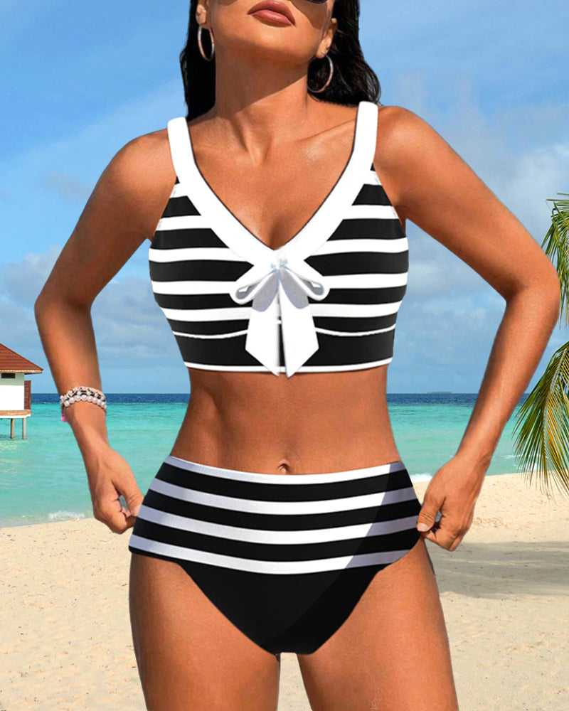 Keyla™ | Bikini taille haute rayé