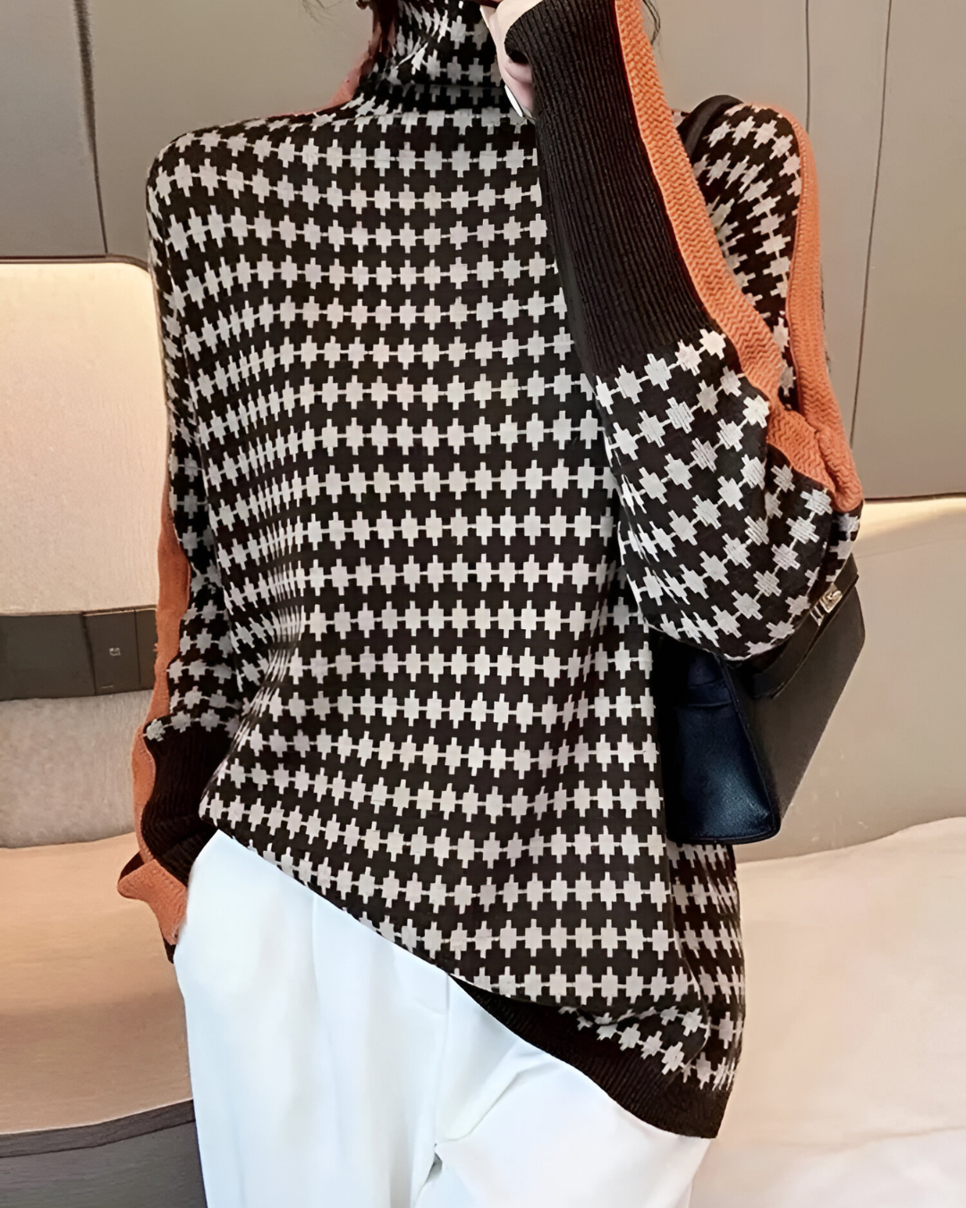Elena™ | Pull à col montant et motif en diamant