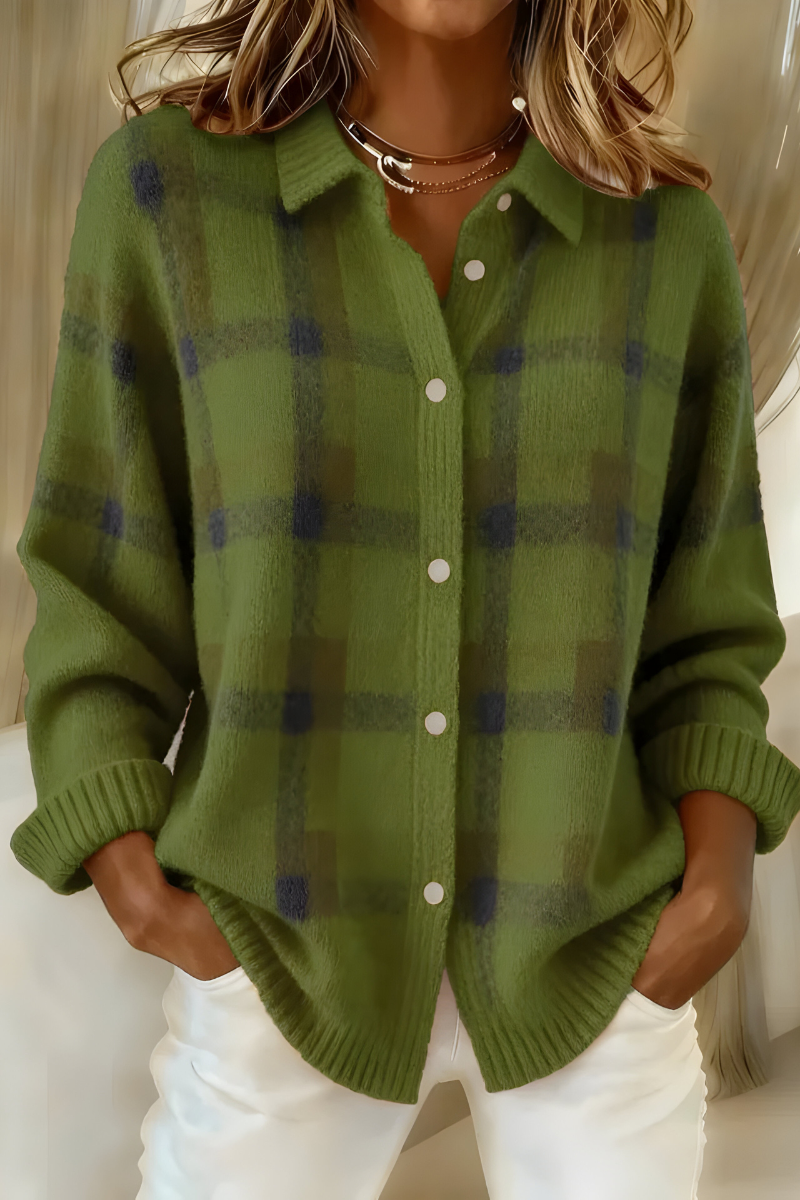 Élise™ | Cardigan en Tricot Doux à Carreaux
