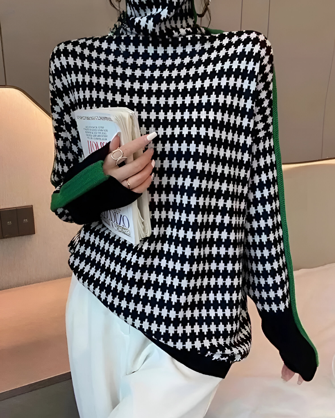 Elena™ | Pull à col montant et motif en diamant