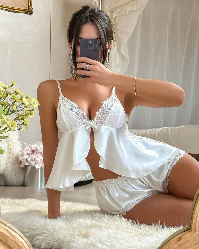 Amara™ | Pyjama de Luxe pour Femmes avec Détails en Dentelle et Volants