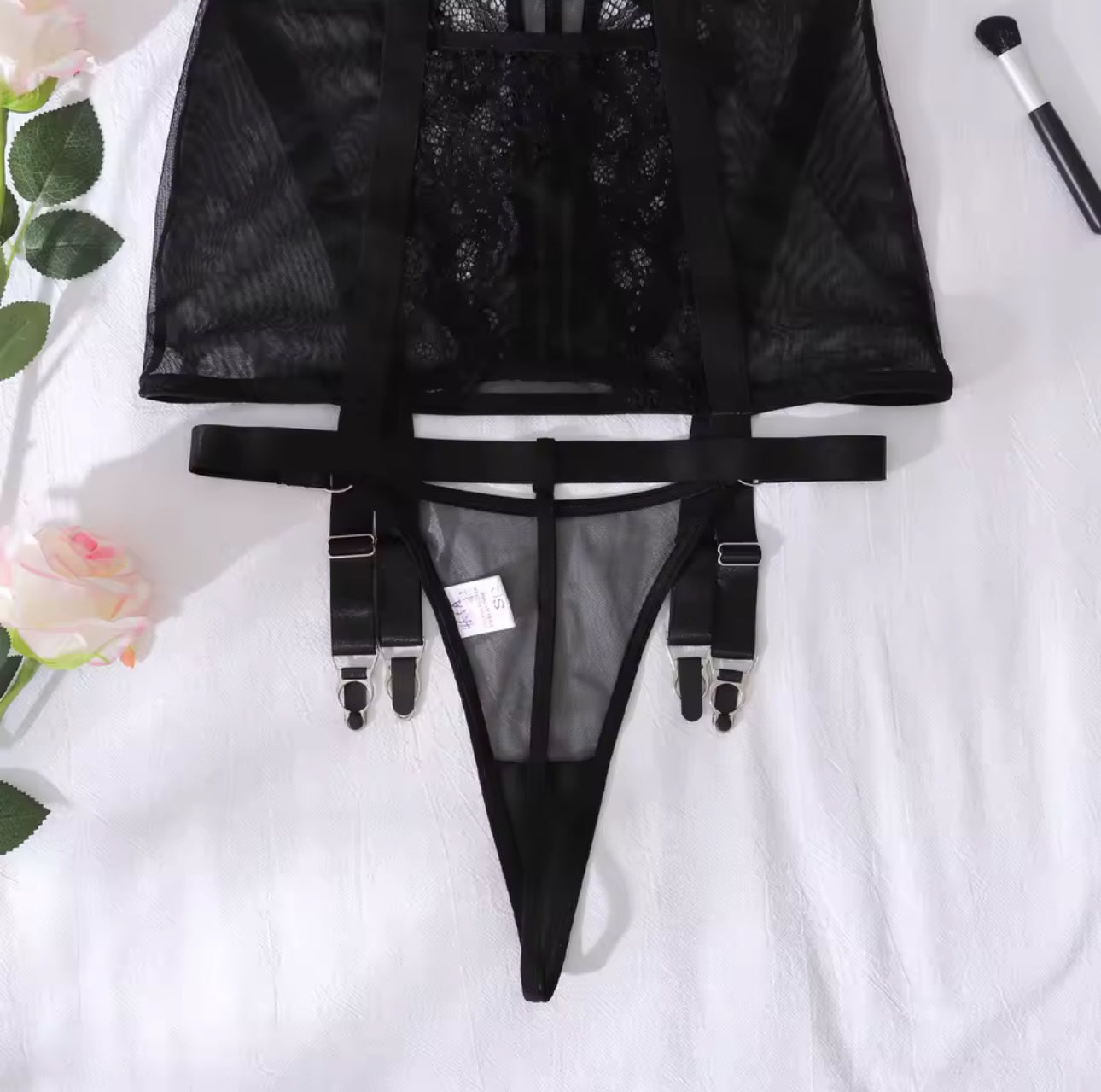 Liora™ | Chemise de Nuit Satinée Noire Mirage