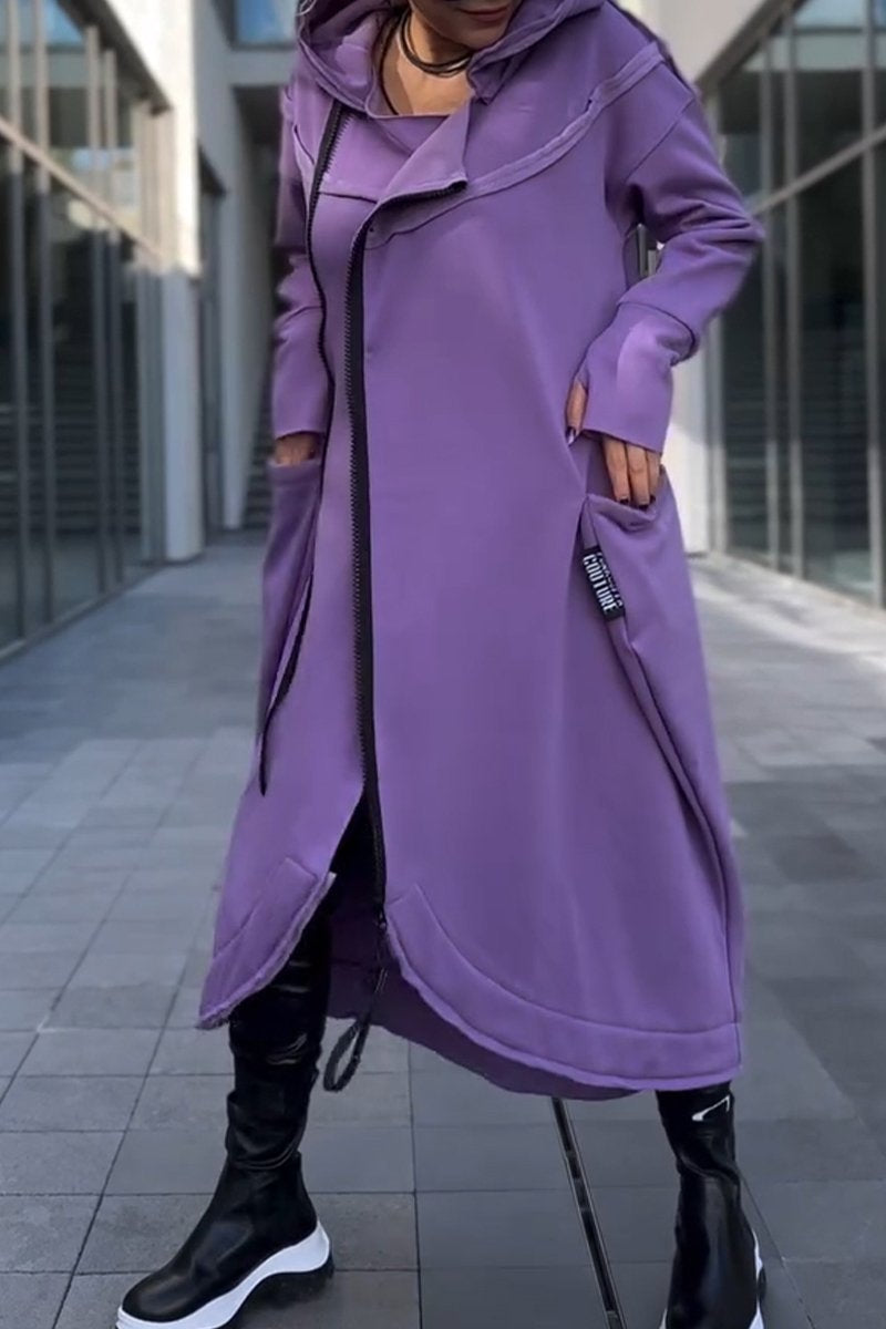 Calina™ | Robe à capuche à manches longues et ourlet asymétrique