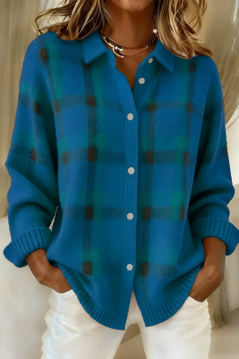 Élise™ | Cardigan en Tricot Doux à Carreaux