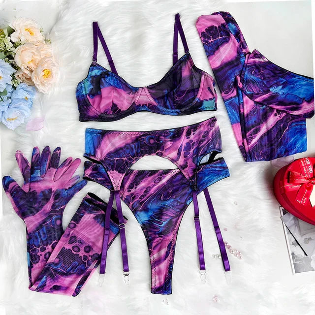 Livia™ | Ensemble de lingerie tie-dye complet en 5 pièces