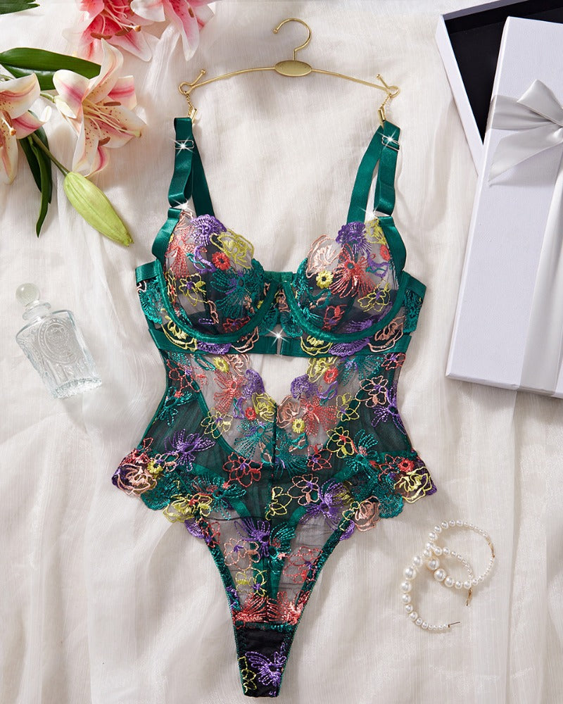 Viviana™ | Ensemble de Lingerie en Mesh Élégant avec Broderie Florale & Détails Découpés