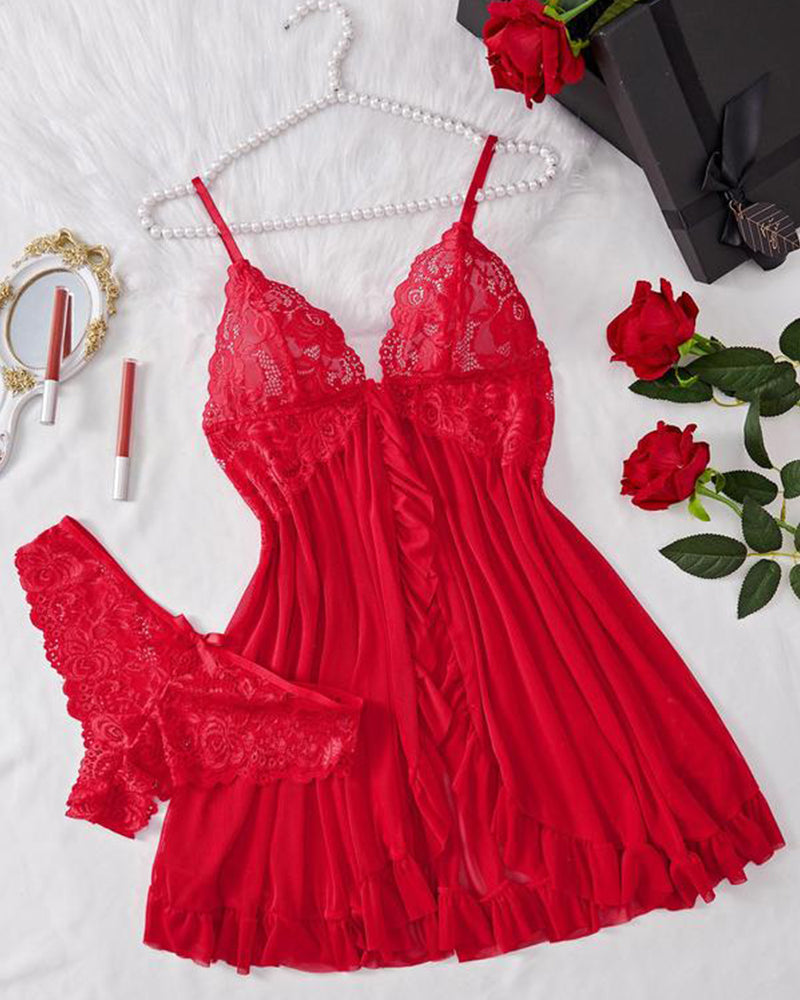 Amira™ | Ensemble de Nuisette en Dentelle Transparente
