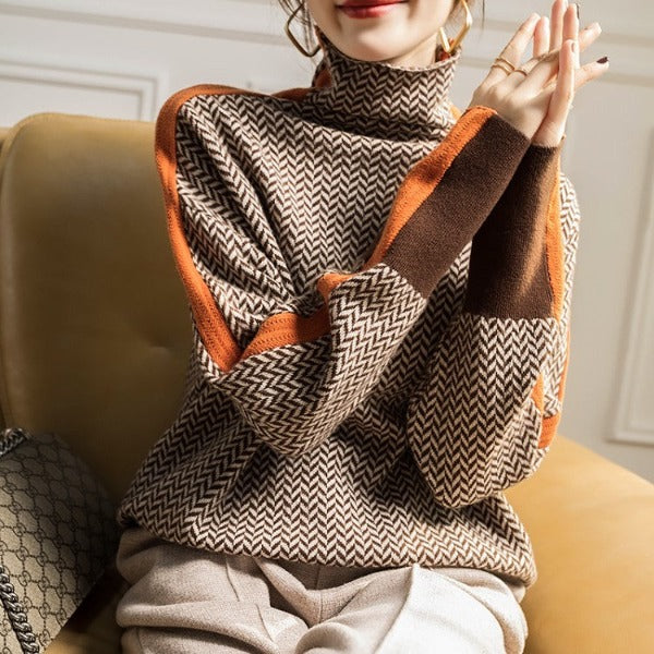 Vera™ | Pull à col montant avec des rayures contrastées saisissantes