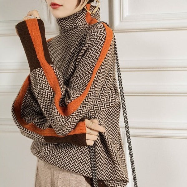 Vera™ | Pull à col montant avec des rayures contrastées saisissantes
