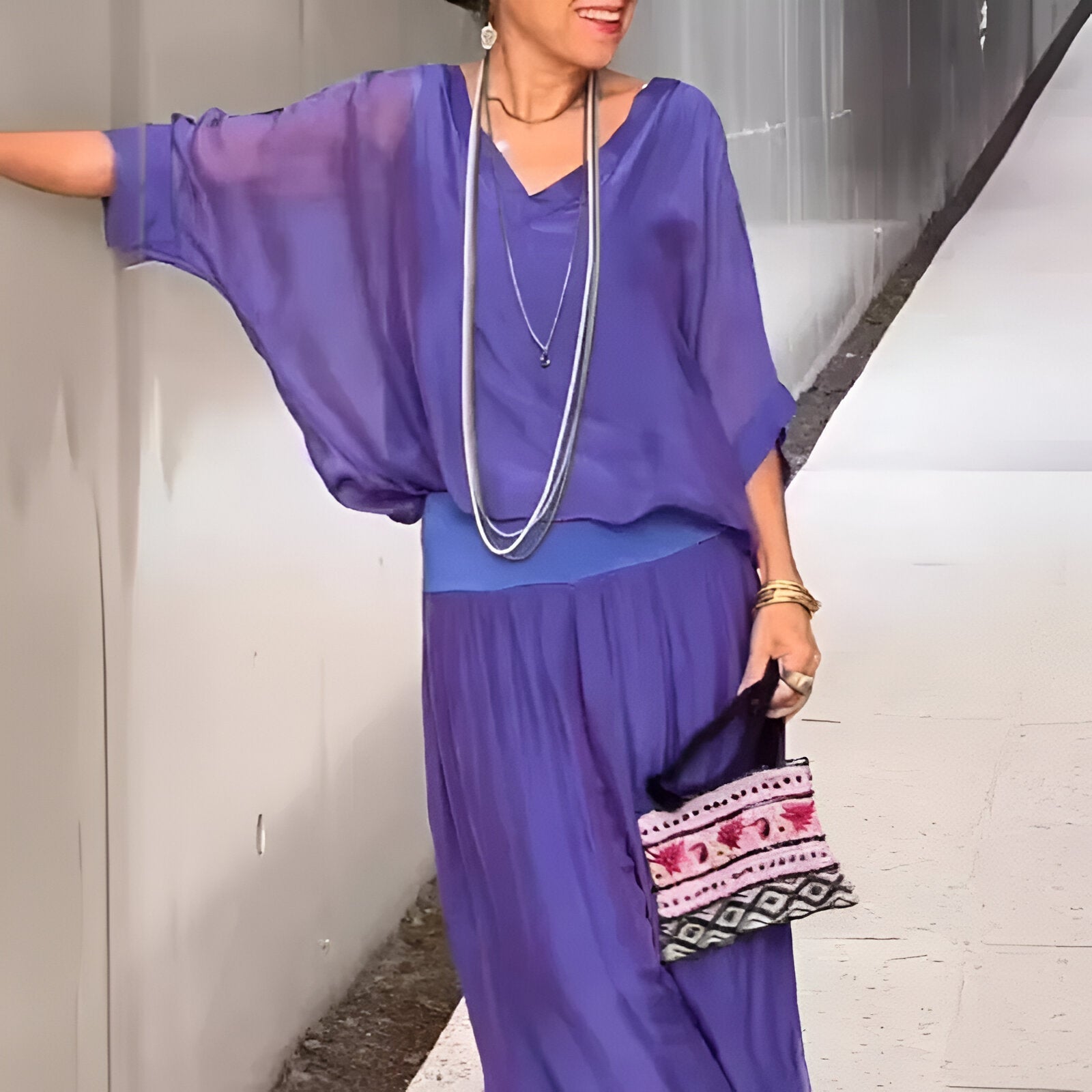 Saphiraelle™ | Ensemble élégant top col en V et pantalon