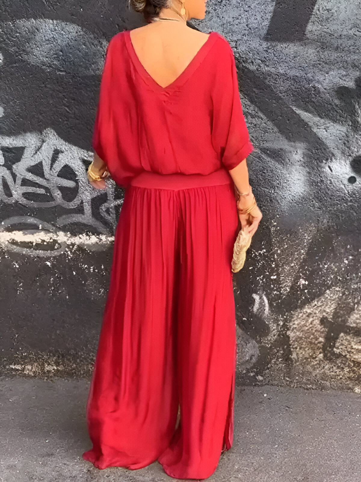 Saphiraelle™ | Ensemble élégant top col en V et pantalon
