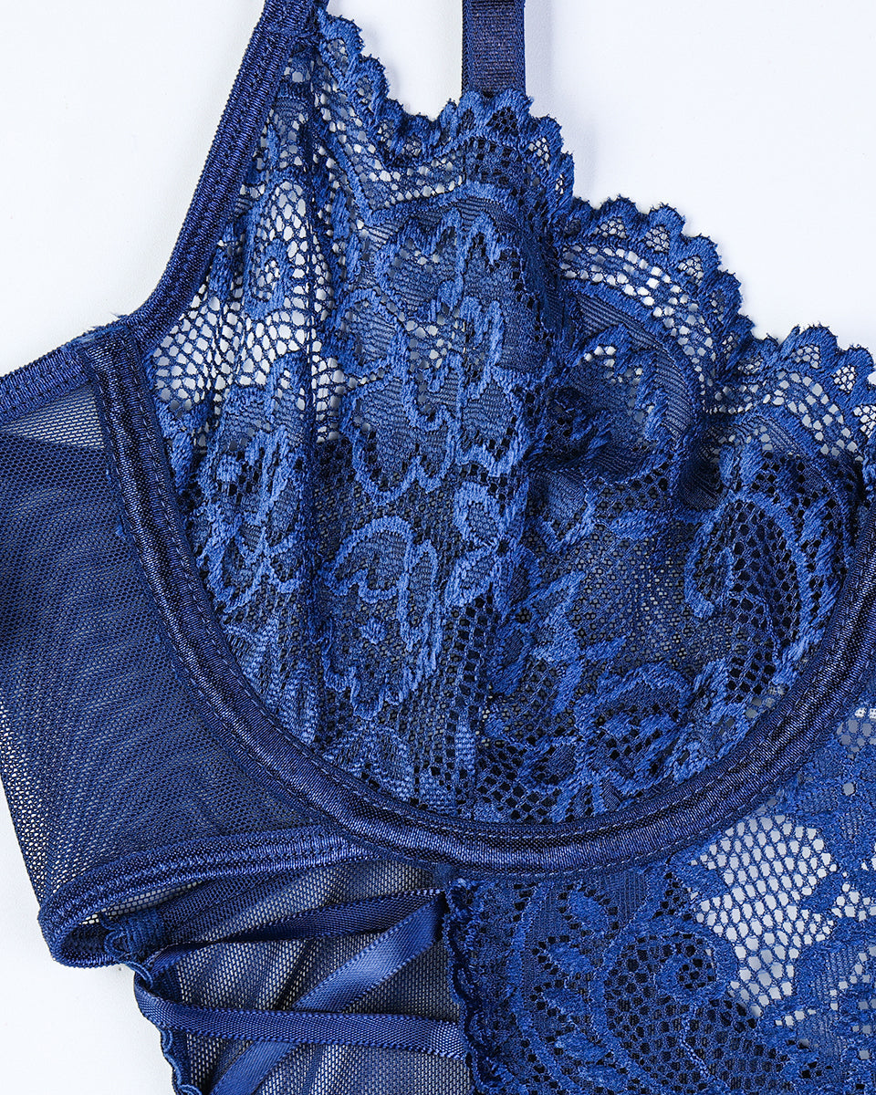Marissa™ | Body transparent à dentelle avec motif floral et nœud sur le côté