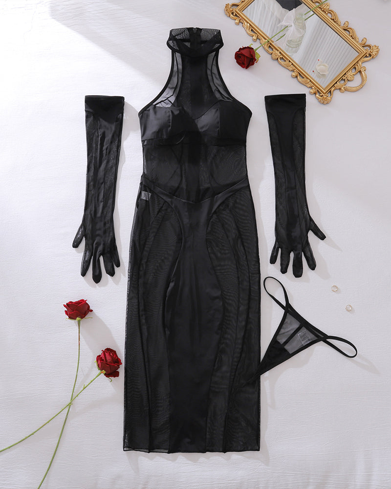 Samira™ | Robe en Mesh Sensuelle avec Gants de Soirée