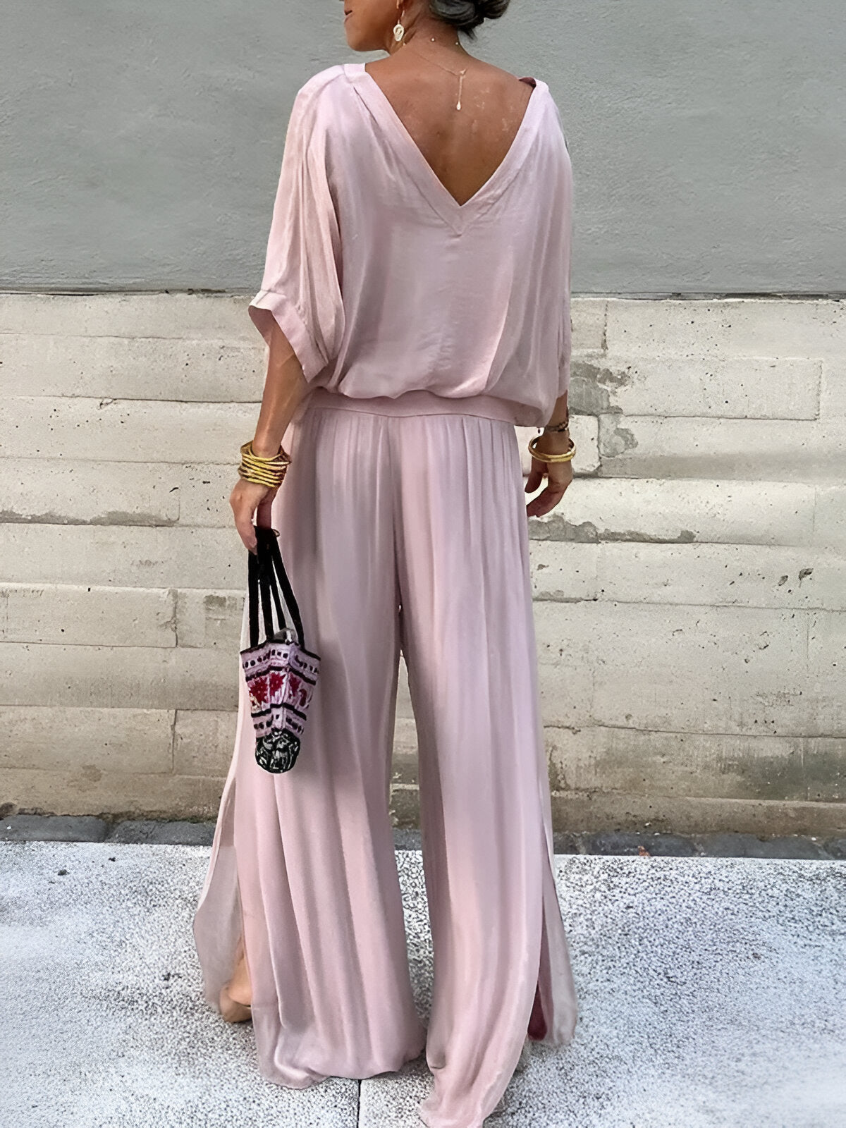 Saphiraelle™ | Ensemble élégant top col en V et pantalon