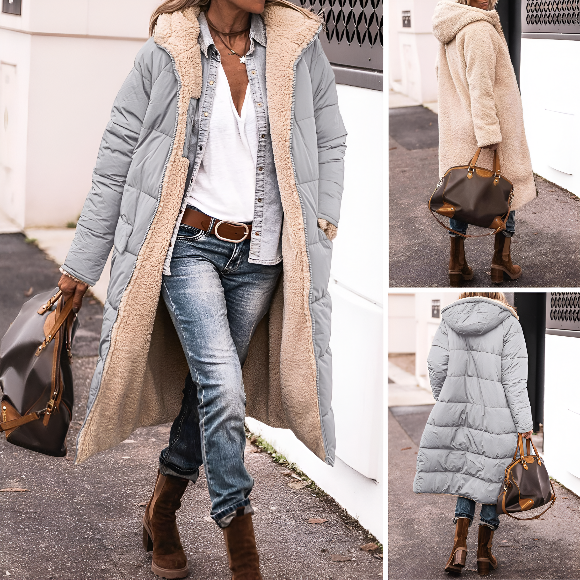 Solina™ | Manteau d’Hiver Réversible – Côté Teddy & Matelassé