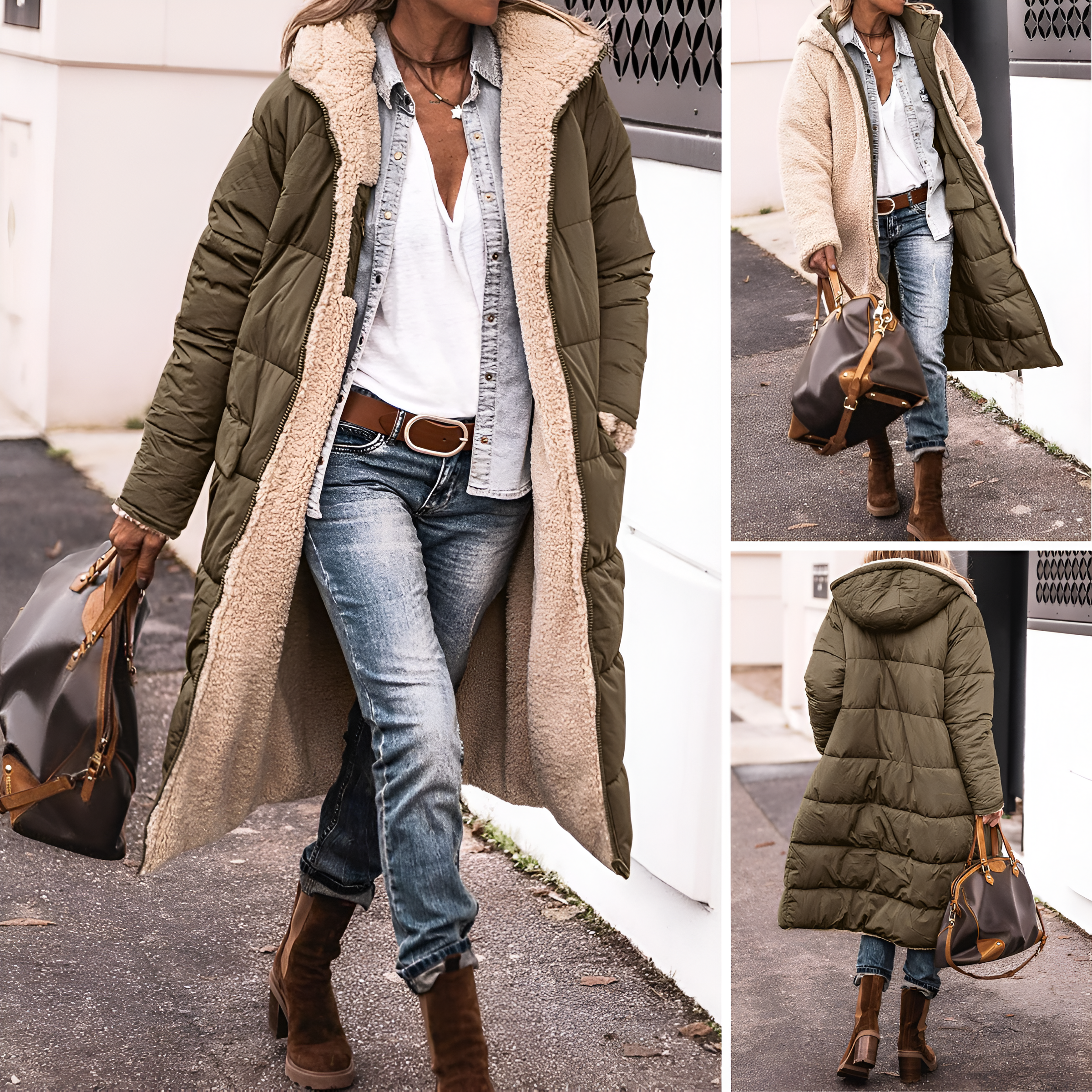 Solina™ | Manteau d’Hiver Réversible – Côté Teddy & Matelassé