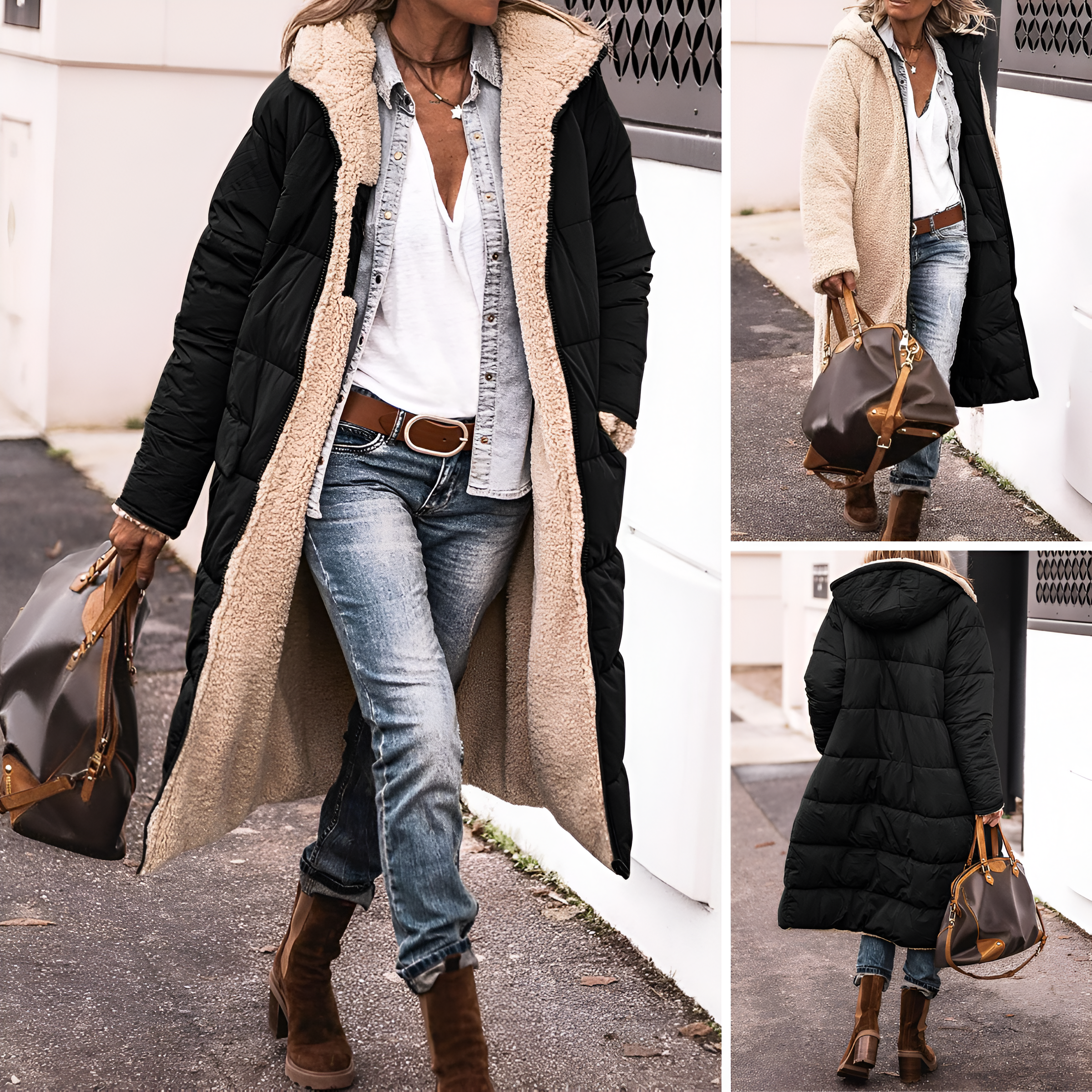 Solina™ | Manteau d’Hiver Réversible – Côté Teddy & Matelassé
