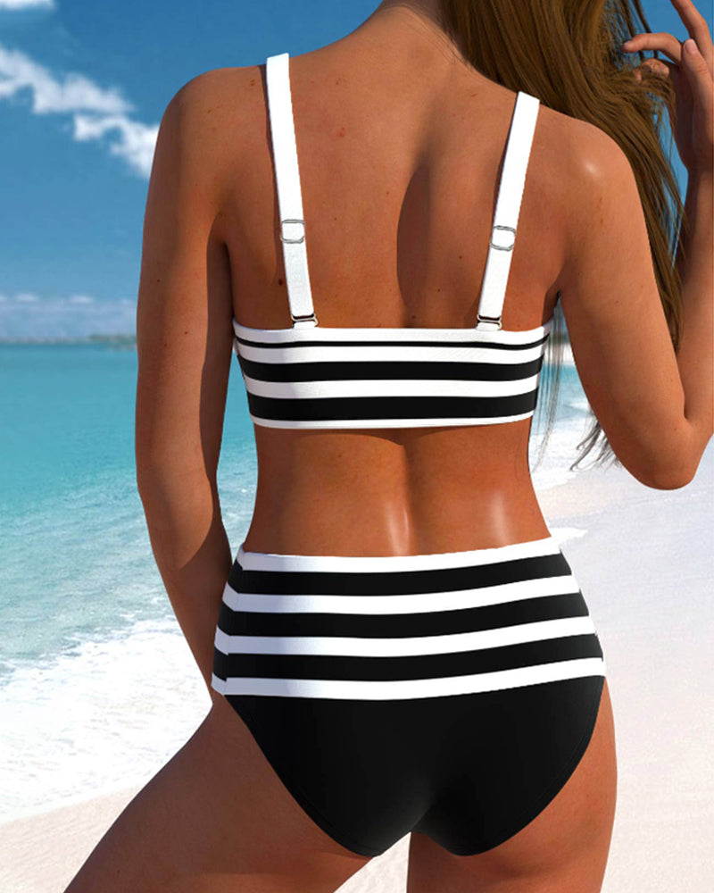 Keyla™ | Bikini taille haute rayé
