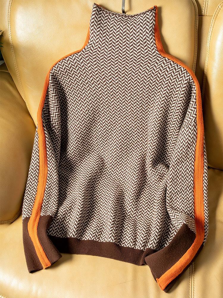 Vera™ | Pull à col montant avec des rayures contrastées saisissantes